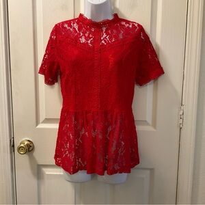 Elegant Red Peplum Ruffled Blouse